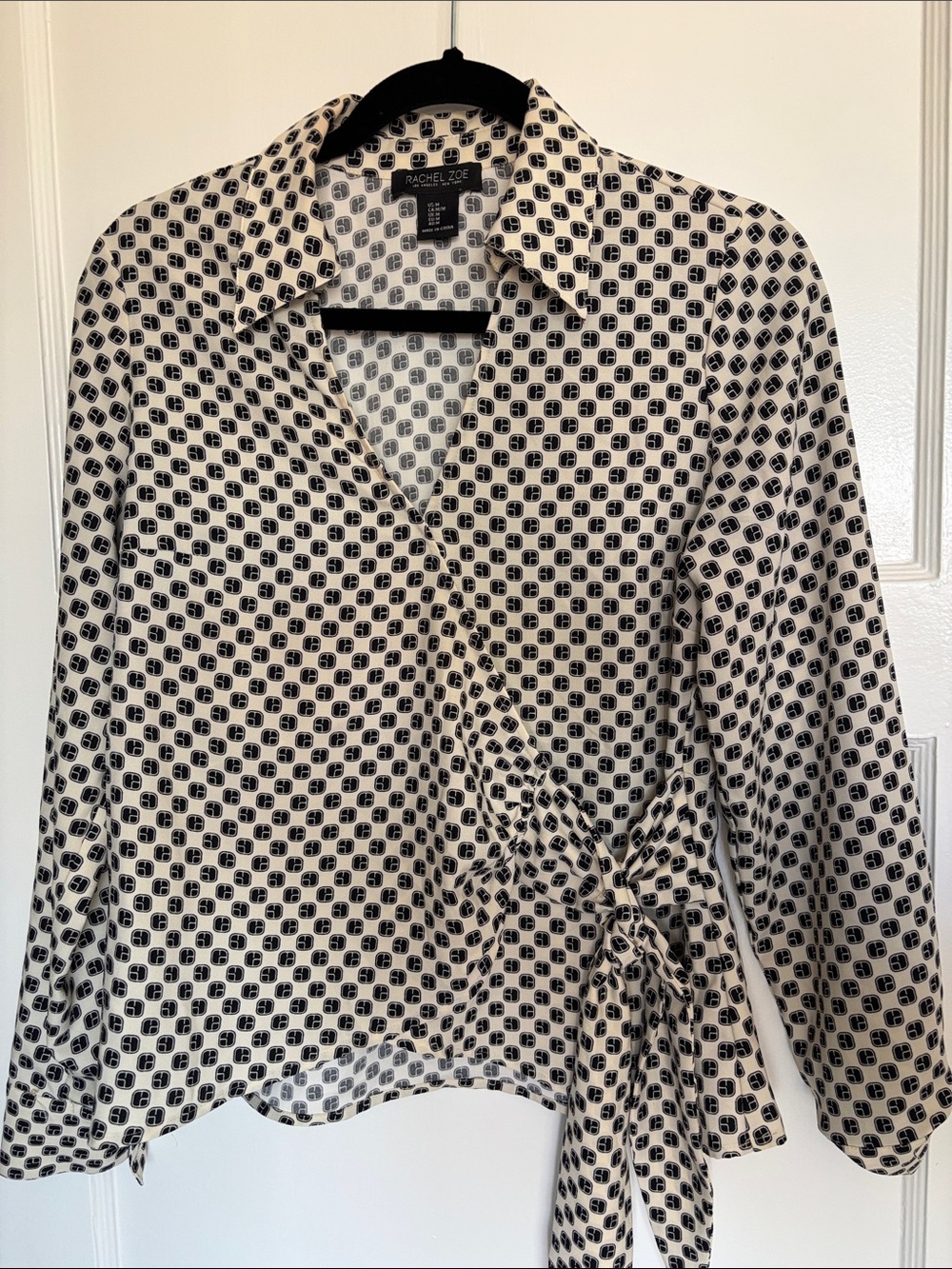 Rachel Zoe Black & White Geometric Wrap Blouse